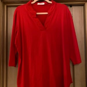 Elegant Red Women's V-Neck Tunic